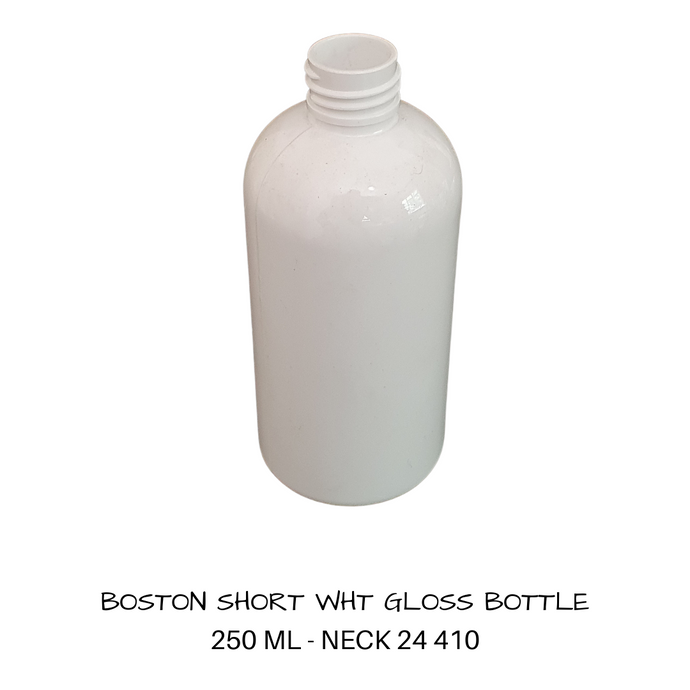 Plastic Boston Squat  bottle White  250 mls
