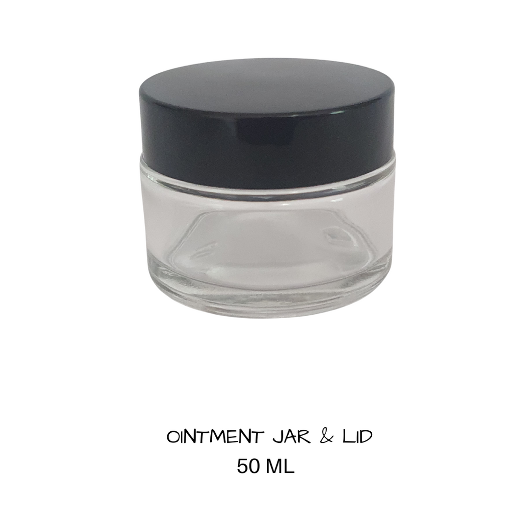 Glass Cosmetic Round Jar Ointment 50 mls  Black Lid