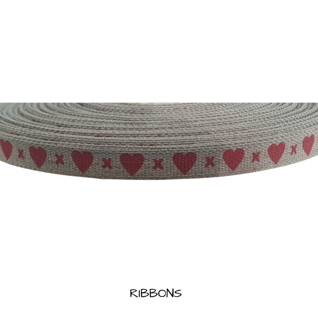 RIBBONS - RED HEART ON LINEN 1 mtr