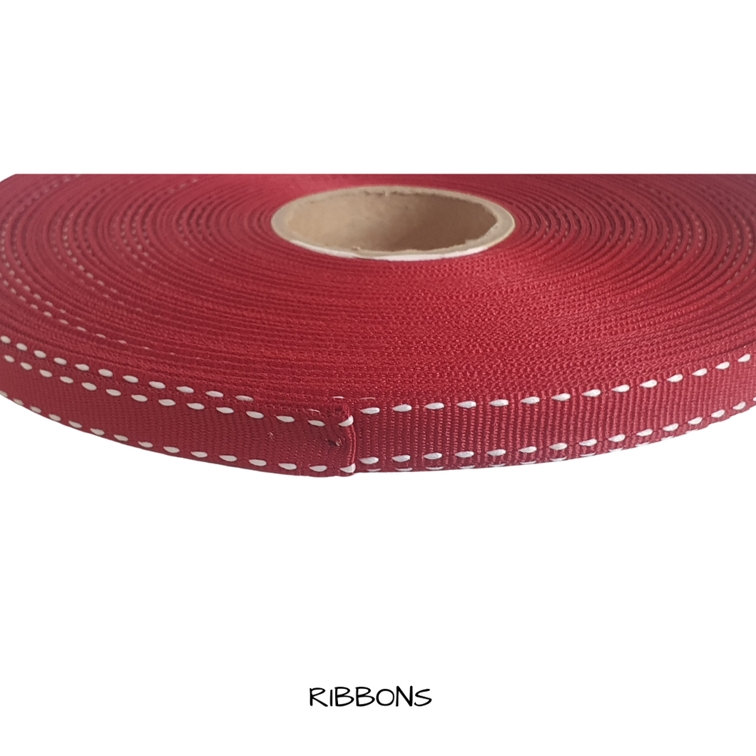 Ribbon  - Red with Saddle Stitch  by the  1mtr
