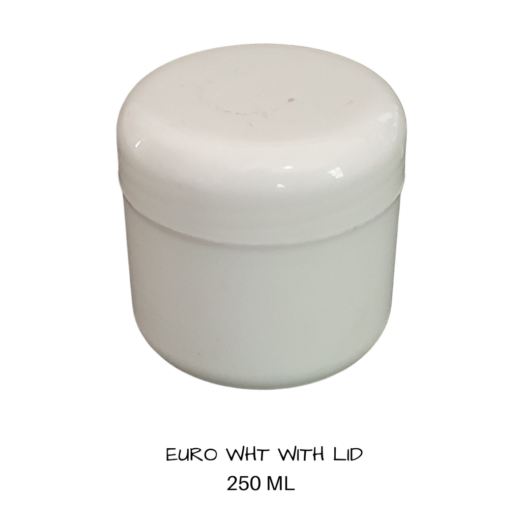 Plastic Cosmetic Jar Euro White and Lid 250 mls