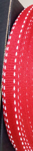 Ribbon  - Red with Saddle Stitch  by the  1mtr