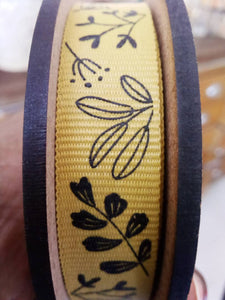 Ribbon  - Black on Mustard by the 1 mtr