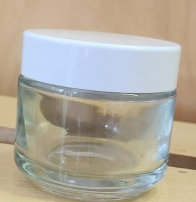 Glass Cosmetic Ointment Jar Round with White Lid 50 mls